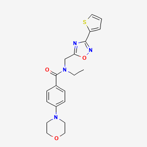 molecular formula C20H22N4O3S B5547749 N-ethyl-4-(4-morpholinyl)-N-{[3-(2-thienyl)-1,2,4-oxadiazol-5-yl]methyl}benzamide 