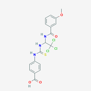 molecular formula C18H16Cl3N3O4S B5547763 4-{[({2,2,2-trichloro-1-[(3-methoxybenzoyl)amino]ethyl}amino)carbonothioyl]amino}benzoic acid 