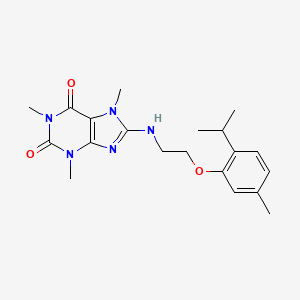 molecular formula C20H27N5O3 B5547899 8-{[2-(2-isopropyl-5-methylphenoxy)ethyl]amino}-1,3,7-trimethyl-3,7-dihydro-1H-purine-2,6-dione 