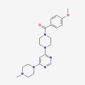 molecular formula C21H28N6O2 B5548091 4-[4-(4-甲氧基苯甲酰)-1-哌嗪基]-6-(4-甲基-1-哌嗪基)嘧啶 