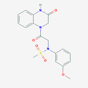 molecular formula C18H19N3O5S B5548099 N-(3-methoxyphenyl)-N-[2-oxo-2-(3-oxo-3,4-dihydro-1(2H)-quinoxalinyl)ethyl]methanesulfonamide 