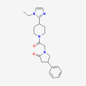 molecular formula C22H28N4O2 B5548175 1-{2-[4-(1-乙基-1H-咪唑-2-基)-1-哌啶基]-2-氧代乙基}-4-苯基-2-吡咯烷酮 