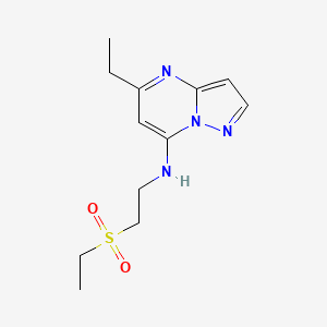 molecular formula C12H18N4O2S B5548214 5-ethyl-N-[2-(ethylsulfonyl)ethyl]pyrazolo[1,5-a]pyrimidin-7-amine 