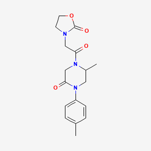 molecular formula C17H21N3O4 B5548484 5-methyl-1-(4-methylphenyl)-4-[(2-oxo-1,3-oxazolidin-3-yl)acetyl]-2-piperazinone 