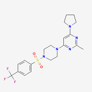 molecular formula C20H24F3N5O2S B5548618 2-甲基-4-(1-吡咯烷基)-6-(4-{[4-(三氟甲基)苯基]磺酰基}-1-哌嗪基)嘧啶 