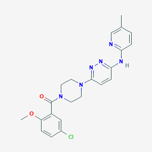 molecular formula C22H23ClN6O2 B5548739 6-[4-(5-chloro-2-methoxybenzoyl)-1-piperazinyl]-N-(5-methyl-2-pyridinyl)-3-pyridazinamine 