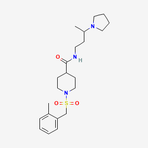 molecular formula C22H35N3O3S B5548750 1-[(2-methylbenzyl)sulfonyl]-N-[3-(1-pyrrolidinyl)butyl]-4-piperidinecarboxamide 
