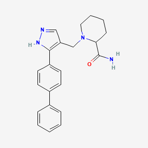 molecular formula C22H24N4O B5548912 1-{[3-(4-biphenylyl)-1H-pyrazol-4-yl]methyl}-2-piperidinecarboxamide 