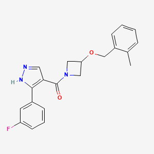 molecular formula C21H20FN3O2 B5549237 3-(3-氟苯基)-4-({3-[(2-甲基苄基)氧基]-1-氮杂环丁基}羰基)-1H-吡唑 