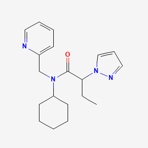 molecular formula C19H26N4O B5549282 N-环己基-2-(1H-吡唑-1-基)-N-(2-吡啶基甲基)丁酰胺 