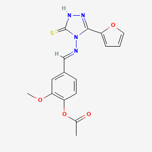 molecular formula C16H14N4O4S B5549338 4-({[3-(2-furyl)-5-mercapto-4H-1,2,4-triazol-4-yl]imino}methyl)-2-methoxyphenyl acetate 