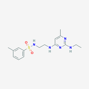 molecular formula C16H23N5O2S B5549446 N-(2-{[2-(ethylamino)-6-methyl-4-pyrimidinyl]amino}ethyl)-3-methylbenzenesulfonamide 