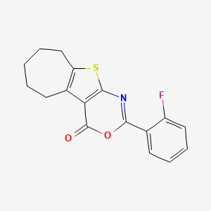 molecular formula C17H14FNO2S B5549458 2-(2-fluorophenyl)-6,7,8,9-tetrahydro-4H,5H-cyclohepta[4,5]thieno[2,3-d][1,3]oxazin-4-one 