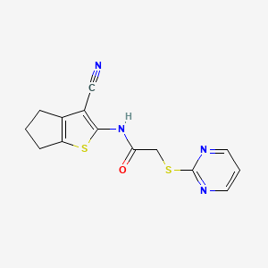 molecular formula C14H12N4OS2 B5549502 N-(3-cyano-5,6-dihydro-4H-cyclopenta[b]thien-2-yl)-2-(2-pyrimidinylthio)acetamide 