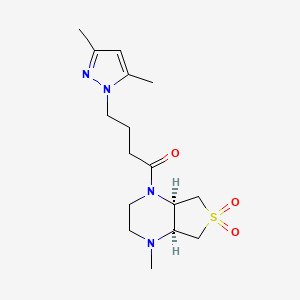 molecular formula C16H26N4O3S B5549575 (4aS*,7aR*)-1-[4-(3,5-dimethyl-1H-pyrazol-1-yl)butanoyl]-4-methyloctahydrothieno[3,4-b]pyrazine 6,6-dioxide 