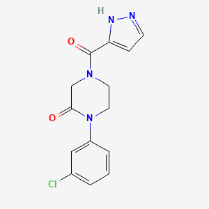 molecular formula C14H13ClN4O2 B5549705 1-(3-chlorophenyl)-4-(1H-pyrazol-3-ylcarbonyl)-2-piperazinone 