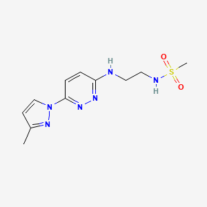 molecular formula C11H16N6O2S B5549716 N-(2-{[6-(3-methyl-1H-pyrazol-1-yl)-3-pyridazinyl]amino}ethyl)methanesulfonamide 