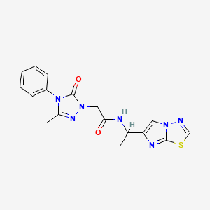 molecular formula C17H17N7O2S B5549870 N-(1-imidazo[2,1-b][1,3,4]thiadiazol-6-ylethyl)-2-(3-methyl-5-oxo-4-phenyl-4,5-dihydro-1H-1,2,4-triazol-1-yl)acetamide 