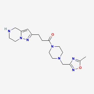 molecular formula C17H25N7O2 B5550058 2-(3-{4-[(5-methyl-1,2,4-oxadiazol-3-yl)methyl]-1-piperazinyl}-3-oxopropyl)-4,5,6,7-tetrahydropyrazolo[1,5-a]pyrazine hydrochloride 