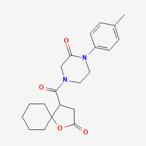 molecular formula C21H26N2O4 B5550109 1-(4-methylphenyl)-4-[(2-oxo-1-oxaspiro[4.5]dec-4-yl)carbonyl]-2-piperazinone 