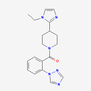 molecular formula C19H22N6O B5550110 4-(1-乙基-1H-咪唑-2-基)-1-[2-(1H-1,2,4-三唑-1-基)苯甲酰]哌啶 