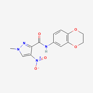 molecular formula C13H12N4O5 B5550148 N-(2,3-dihydro-1,4-benzodioxin-6-yl)-1-methyl-4-nitro-1H-pyrazole-3-carboxamide 