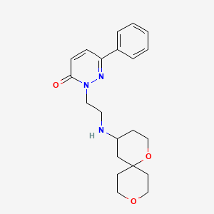 molecular formula C21H27N3O3 B5550196 2-[2-(1,9-dioxaspiro[5.5]undec-4-ylamino)ethyl]-6-phenylpyridazin-3(2H)-one 