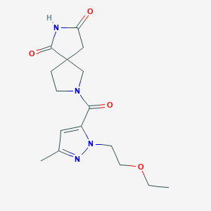 molecular formula C16H22N4O4 B5550212 7-{[1-(2-ethoxyethyl)-3-methyl-1H-pyrazol-5-yl]carbonyl}-2,7-diazaspiro[4.4]nonane-1,3-dione 