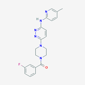 molecular formula C21H21FN6O B5550307 6-[4-(3-fluorobenzoyl)-1-piperazinyl]-N-(5-methyl-2-pyridinyl)-3-pyridazinamine 