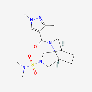 molecular formula C15H25N5O3S B5550373 (1R*,5R*)-6-[(1,3-dimethyl-1H-pyrazol-4-yl)carbonyl]-N,N-dimethyl-3,6-diazabicyclo[3.2.2]nonane-3-sulfonamide 