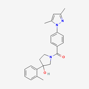 molecular formula C23H25N3O2 B5550585 1-[4-(3,5-dimethyl-1H-pyrazol-1-yl)benzoyl]-3-(2-methylphenyl)-3-pyrrolidinol 