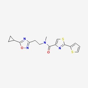 molecular formula C16H16N4O2S2 B5550614 N-[2-(5-cyclopropyl-1,2,4-oxadiazol-3-yl)ethyl]-N-methyl-2-(2-thienyl)-1,3-thiazole-4-carboxamide 