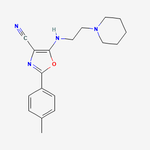 molecular formula C18H22N4O B5550764 2-(4-methylphenyl)-5-{[2-(1-piperidinyl)ethyl]amino}-1,3-oxazole-4-carbonitrile 