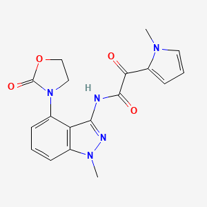 molecular formula C18H17N5O4 B5550865 N-[1-甲基-4-(2-氧代-1,3-恶唑烷-3-基)-1H-吲唑-3-基]-2-(1-甲基-1H-吡咯-2-基)-2-氧代乙酰胺 