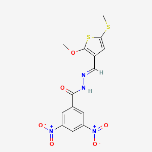 molecular formula C14H12N4O6S2 B5550949 N'-{[2-methoxy-5-(methylthio)-3-thienyl]methylene}-3,5-dinitrobenzohydrazide 
