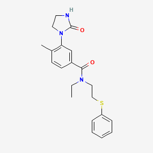 molecular formula C21H25N3O2S B5550950 N-ethyl-4-methyl-3-(2-oxo-1-imidazolidinyl)-N-[2-(phenylthio)ethyl]benzamide 
