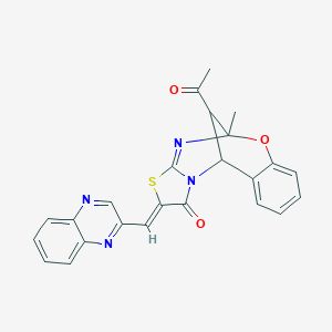 16-acetyl-9-methyl-13-(2-quinoxalinylmethylene)-8-oxa-12-thia-10,15-diazatetracyclo[7.6.1.0~2,7~.0~11,15~]hexadeca-2,4,6,10-tetraen-14-one