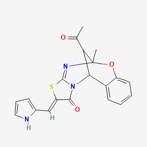 molecular formula C20H17N3O3S B5551021 16-acetyl-9-methyl-13-(1H-pyrrol-2-ylmethylene)-8-oxa-12-thia-10,15-diazatetracyclo[7.6.1.0~2,7~.0~11,15~]hexadeca-2,4,6,10-tetraen-14-one 