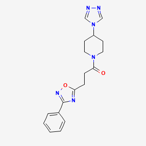 molecular formula C18H20N6O2 B5551060 1-[3-(3-phenyl-1,2,4-oxadiazol-5-yl)propanoyl]-4-(4H-1,2,4-triazol-4-yl)piperidine 