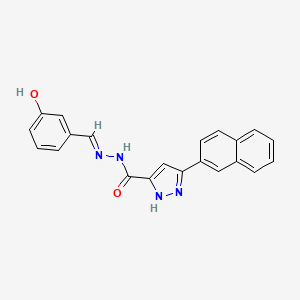 molecular formula C21H16N4O2 B5551074 N'-(3-羟基亚苄基)-3-(2-萘基)-1H-吡唑-5-甲酰肼 