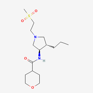 molecular formula C16H30N2O4S B5551121 N-{rel-(3R,4S)-1-[2-(methylsulfonyl)ethyl]-4-propyl-3-pyrrolidinyl}tetrahydro-2H-pyran-4-carboxamide hydrochloride 