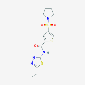 molecular formula C13H16N4O3S3 B5551210 N-(5-乙基-1,3,4-噻二唑-2-基)-4-(1-吡咯烷基磺酰基)-2-噻吩甲酰胺 