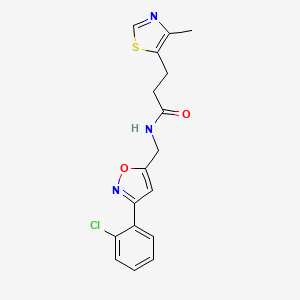 molecular formula C17H16ClN3O2S B5551245 N-{[3-(2-chlorophenyl)-5-isoxazolyl]methyl}-3-(4-methyl-1,3-thiazol-5-yl)propanamide 