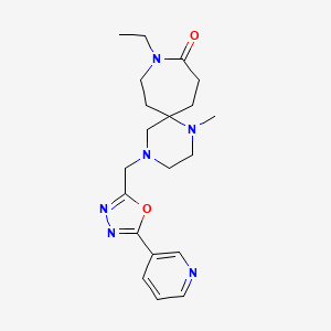 molecular formula C20H28N6O2 B5551289 9-乙基-1-甲基-4-[(5-吡啶-3-基-1,3,4-恶二唑-2-基)甲基]-1,4,9-三氮螺[5.6]十二烷-10-酮 