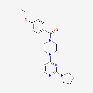 molecular formula C21H27N5O2 B5551334 4-[4-(4-乙氧基苯甲酰)-1-哌嗪基]-2-(1-吡咯烷基)嘧啶 