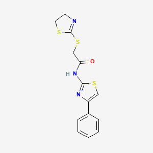 molecular formula C14H13N3OS3 B5551379 2-(4,5-dihydro-1,3-thiazol-2-ylthio)-N-(4-phenyl-1,3-thiazol-2-yl)acetamide 