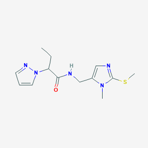 molecular formula C13H19N5OS B5551426 N-{[1-methyl-2-(methylthio)-1H-imidazol-5-yl]methyl}-2-(1H-pyrazol-1-yl)butanamide 