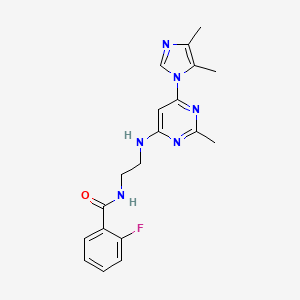 molecular formula C19H21FN6O B5551683 N-(2-{[6-(4,5-dimethyl-1H-imidazol-1-yl)-2-methyl-4-pyrimidinyl]amino}ethyl)-2-fluorobenzamide 