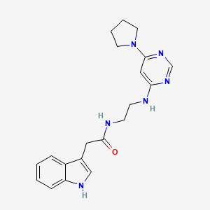 molecular formula C20H24N6O B5551755 2-(1H-indol-3-yl)-N-(2-{[6-(1-pyrrolidinyl)-4-pyrimidinyl]amino}ethyl)acetamide 