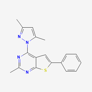 molecular formula C18H16N4S B5551777 4-(3,5-dimethyl-1H-pyrazol-1-yl)-2-methyl-6-phenylthieno[2,3-d]pyrimidine 